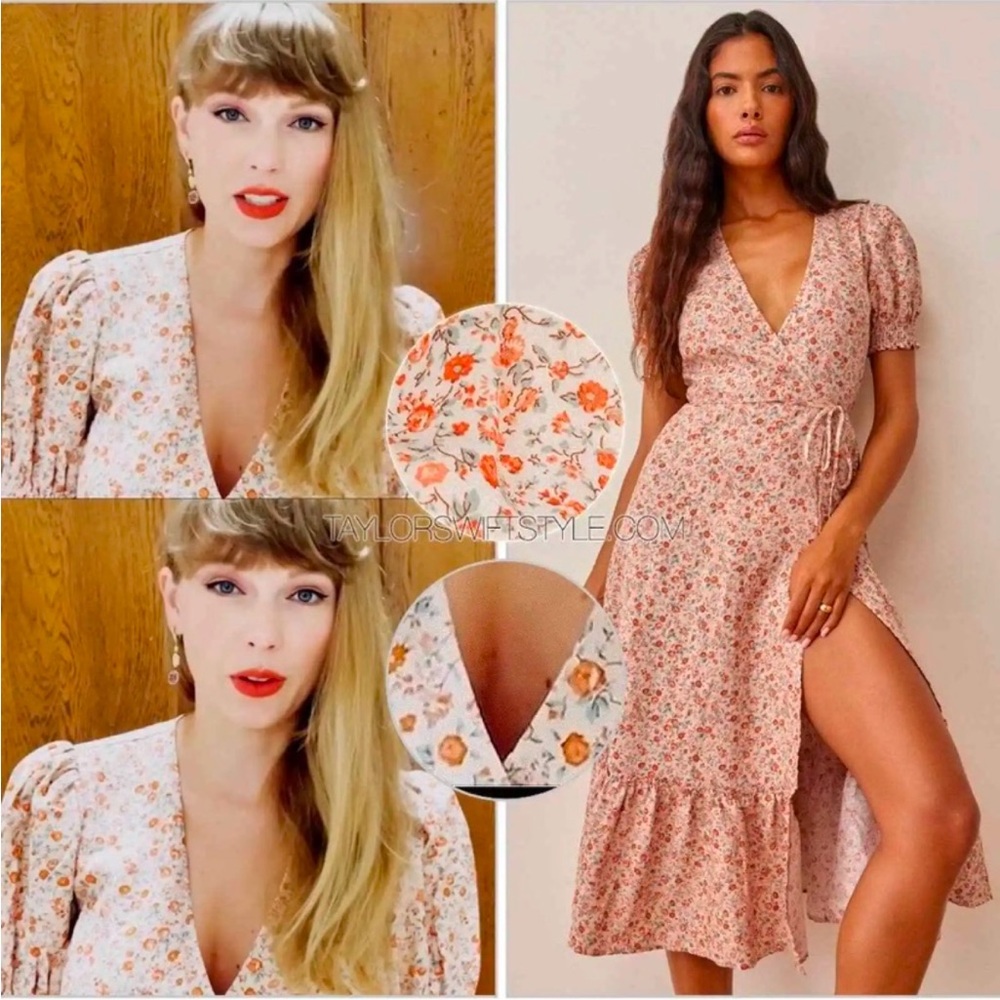 Reformation Veronika Floral Linen Midi Wrap Dress in Fairy Taylor Swift Medium